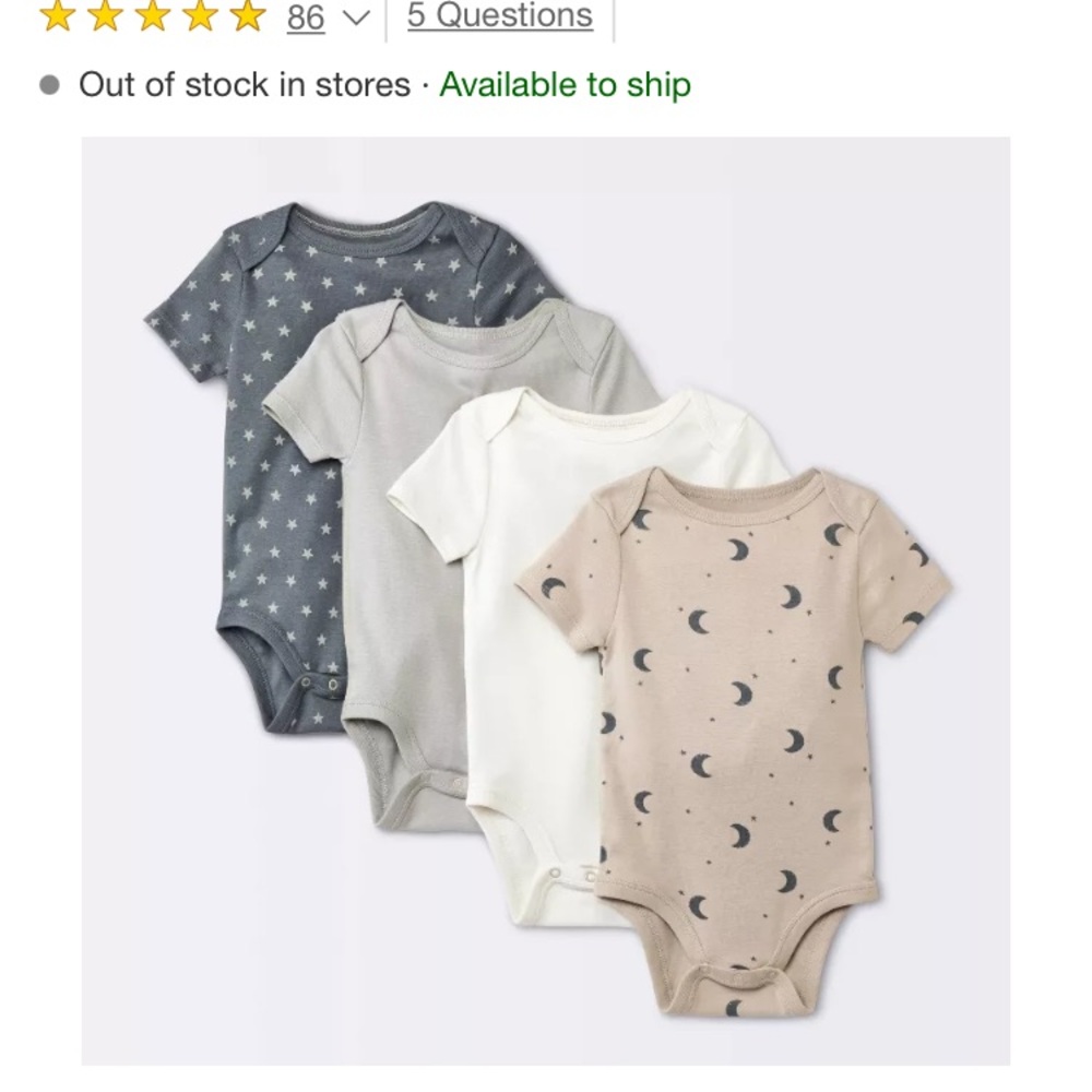 Baby 4pk Short Sleeve Moon Bodysuit & 3 Cotton Joggers Set - Cloud Island™ Gray